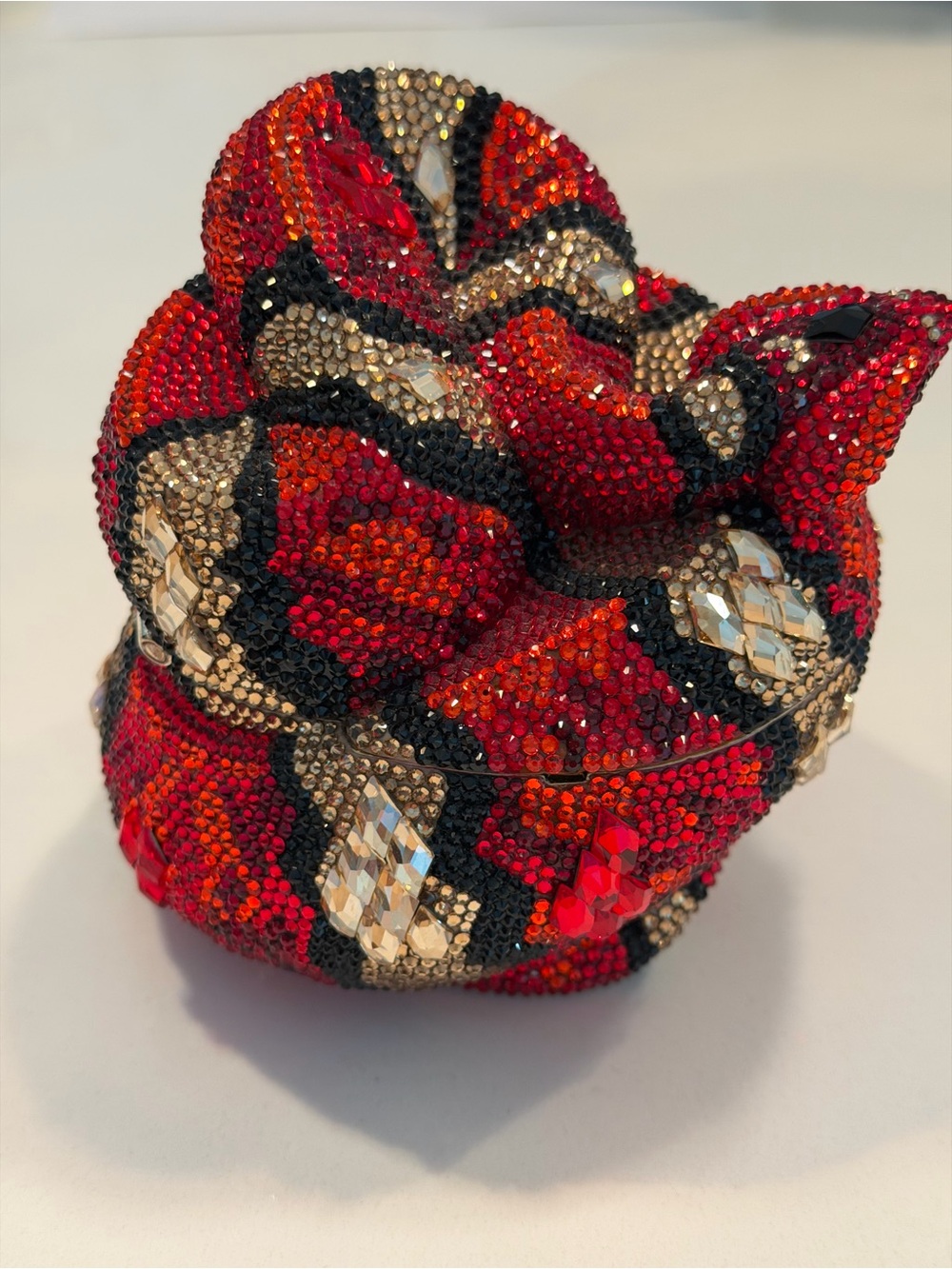 Judith Leiber Snake  Red, Black & Gold Crystal Evening Clutch
